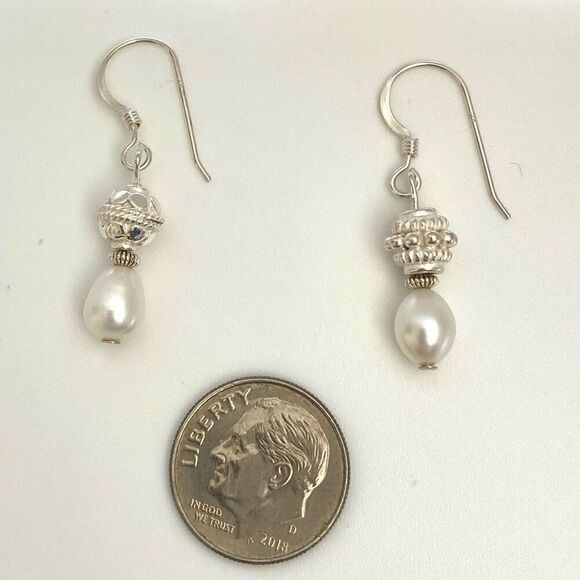 ADQ# Sterling 925 Silver & Pearl Earrings - Picture 9 of 12